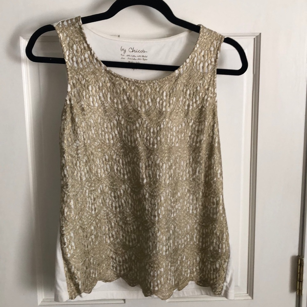 Chico’s Gold and Cream Shell Top Size 0